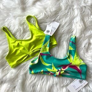 Old Navy Girls Neon Lime & Teal Tropical Print Bikini Tops